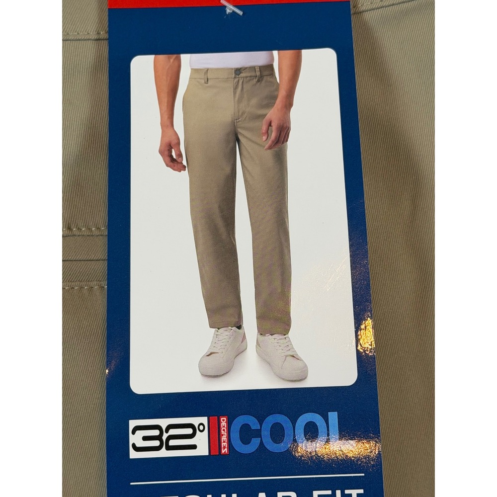 32 Degrees Cool Mens Regular Fit Stretch Pants Tan 34x32 1656658 Flex Waistband